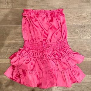 Day+Moon Satin Strapless Ruffle Detail Flounce Romper, Small, Bumble Gum Pink
